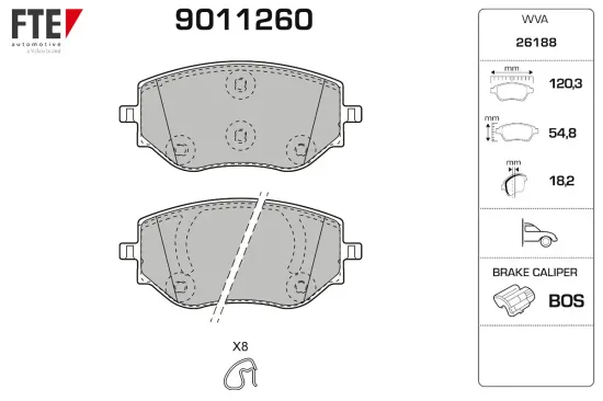 Bremsbelagsatz, Scheibenbremse Vorderachse FTE 9011260 Bild Bremsbelagsatz, Scheibenbremse Vorderachse FTE 9011260