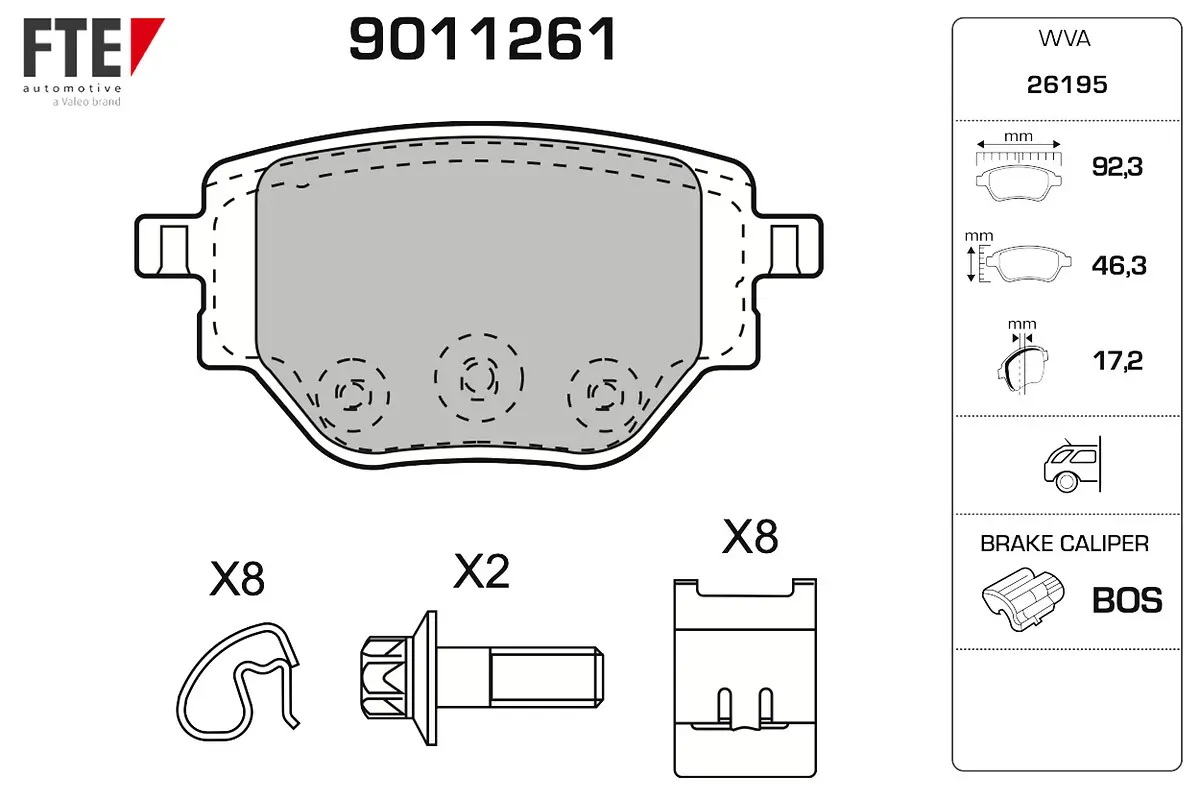 Bremsbelagsatz, Scheibenbremse Hinterachse FTE 9011261