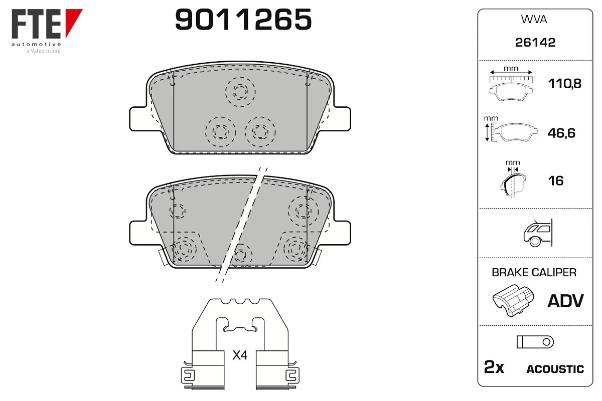 Bremsbelagsatz, Scheibenbremse Hinterachse FTE 9011265