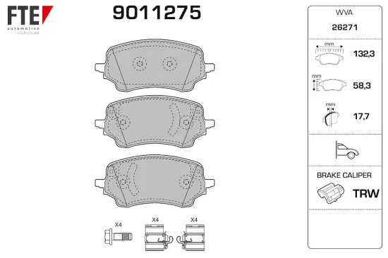 Bremsbelagsatz, Scheibenbremse Vorderachse FTE 9011275 Bild Bremsbelagsatz, Scheibenbremse Vorderachse FTE 9011275