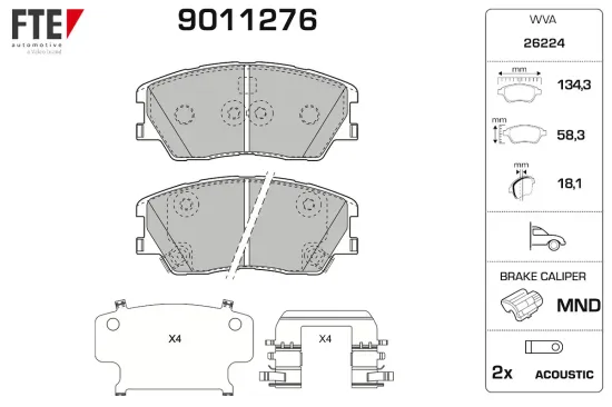 Bremsbelagsatz, Scheibenbremse Vorderachse FTE 9011276 Bild Bremsbelagsatz, Scheibenbremse Vorderachse FTE 9011276
