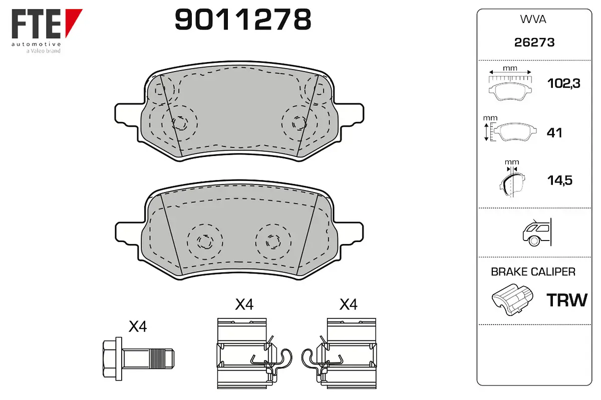 Bremsbelagsatz, Scheibenbremse Hinterachse FTE 9011278