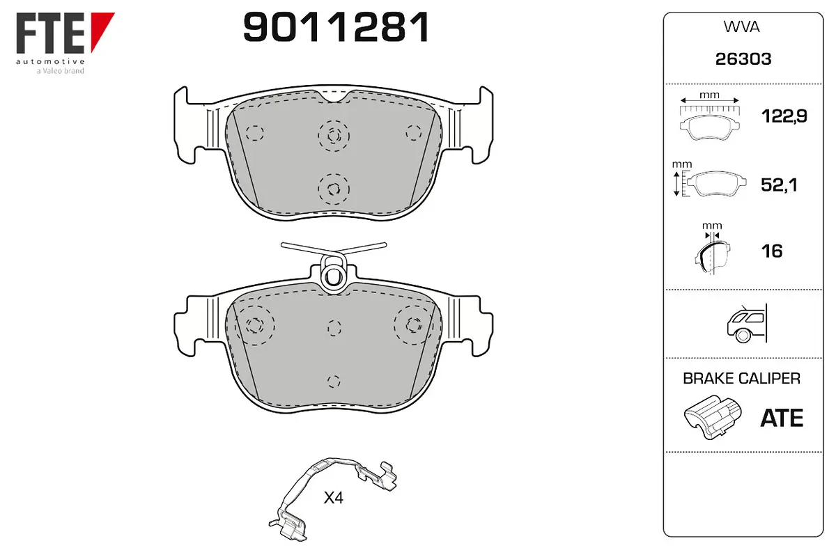 Bremsbelagsatz, Scheibenbremse Hinterachse FTE 9011281