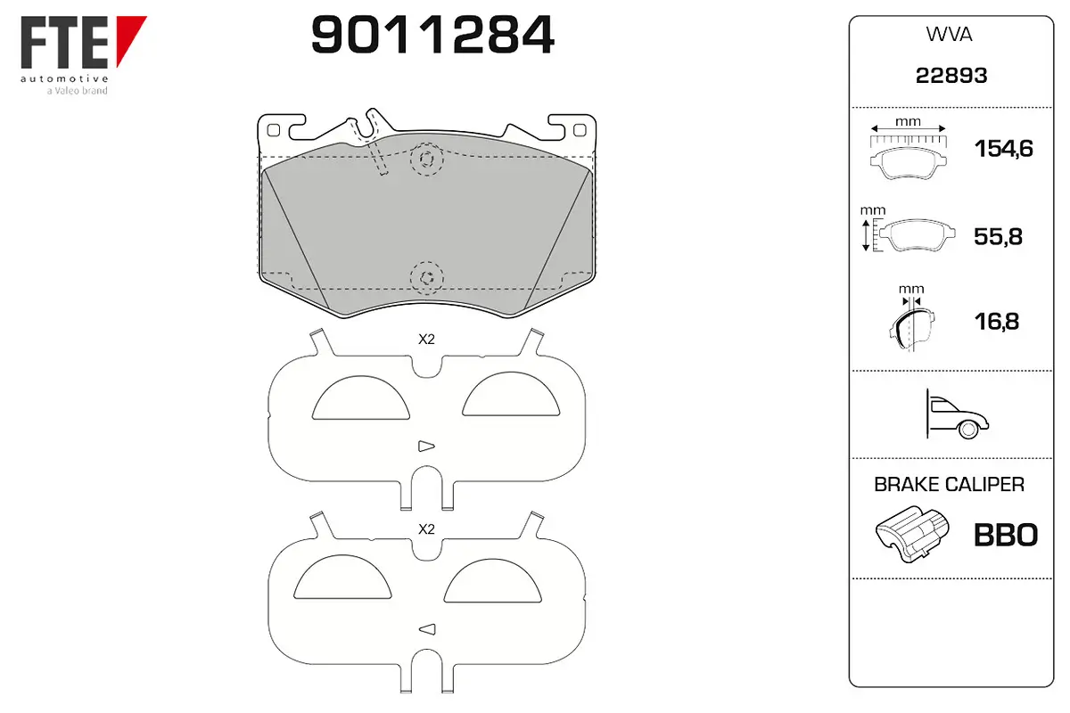 Bremsbelagsatz, Scheibenbremse Vorderachse FTE 9011284
