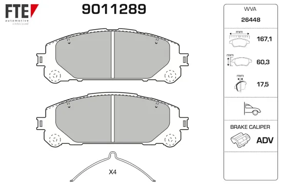 Bremsbelagsatz, Scheibenbremse Vorderachse FTE 9011289 Bild Bremsbelagsatz, Scheibenbremse Vorderachse FTE 9011289