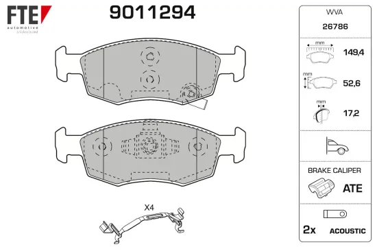 Bremsbelagsatz, Scheibenbremse Vorderachse FTE 9011294 Bild Bremsbelagsatz, Scheibenbremse Vorderachse FTE 9011294