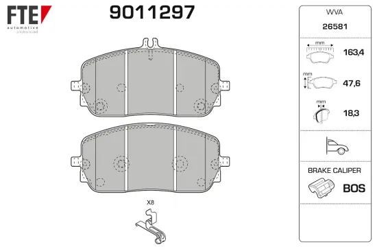 Bremsbelagsatz, Scheibenbremse Vorderachse FTE 9011297 Bild Bremsbelagsatz, Scheibenbremse Vorderachse FTE 9011297