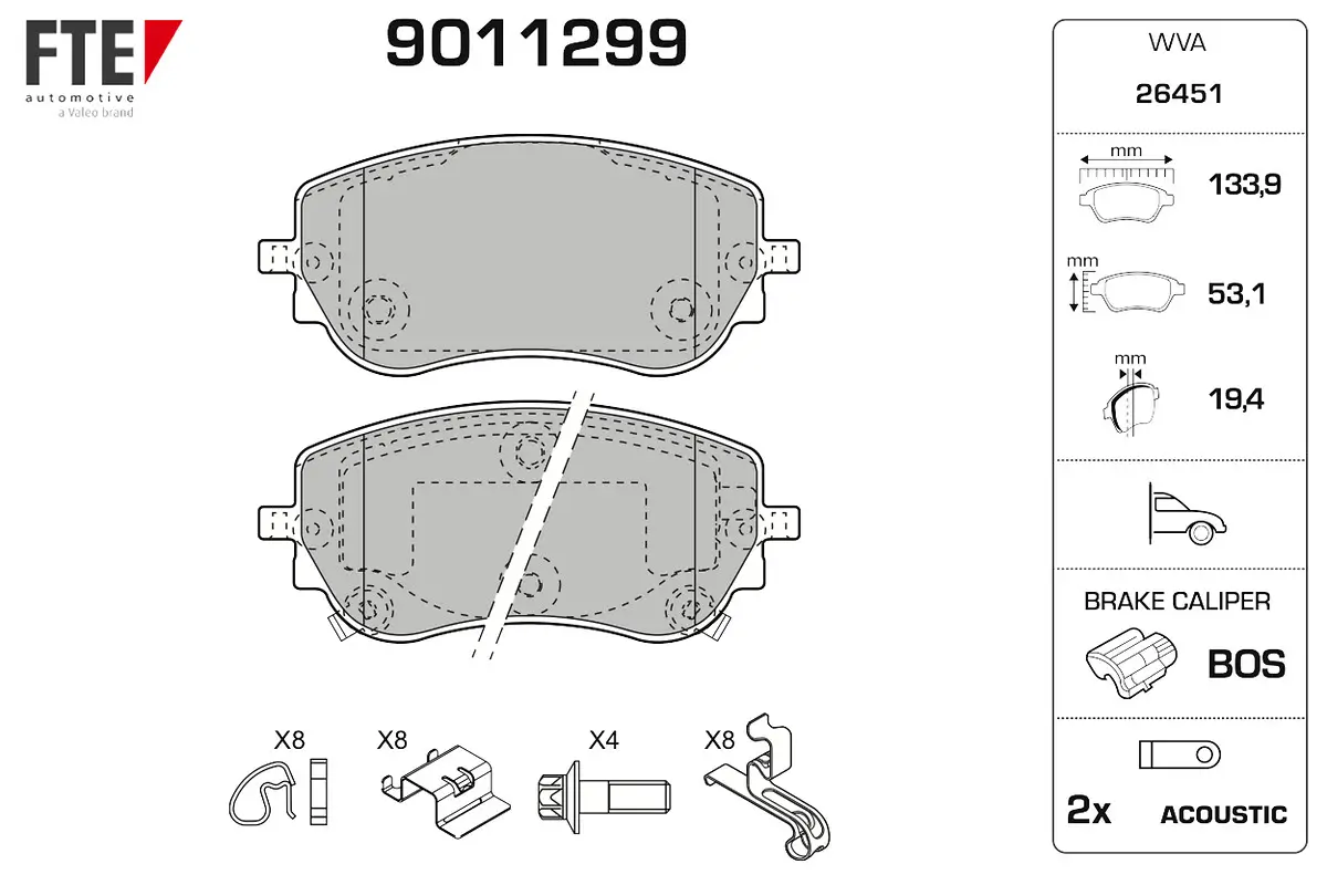 Bremsbelagsatz, Scheibenbremse Vorderachse FTE 9011299