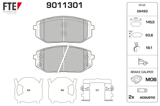 Bremsbelagsatz, Scheibenbremse Vorderachse FTE 9011301 Bild Bremsbelagsatz, Scheibenbremse Vorderachse FTE 9011301