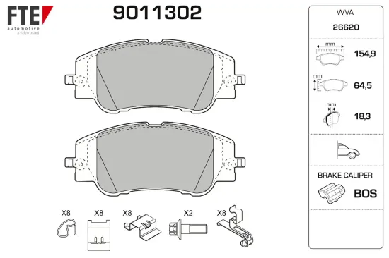 Bremsbelagsatz, Scheibenbremse Vorderachse FTE 9011302 Bild Bremsbelagsatz, Scheibenbremse Vorderachse FTE 9011302