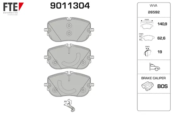 Bremsbelagsatz, Scheibenbremse Vorderachse FTE 9011304 Bild Bremsbelagsatz, Scheibenbremse Vorderachse FTE 9011304