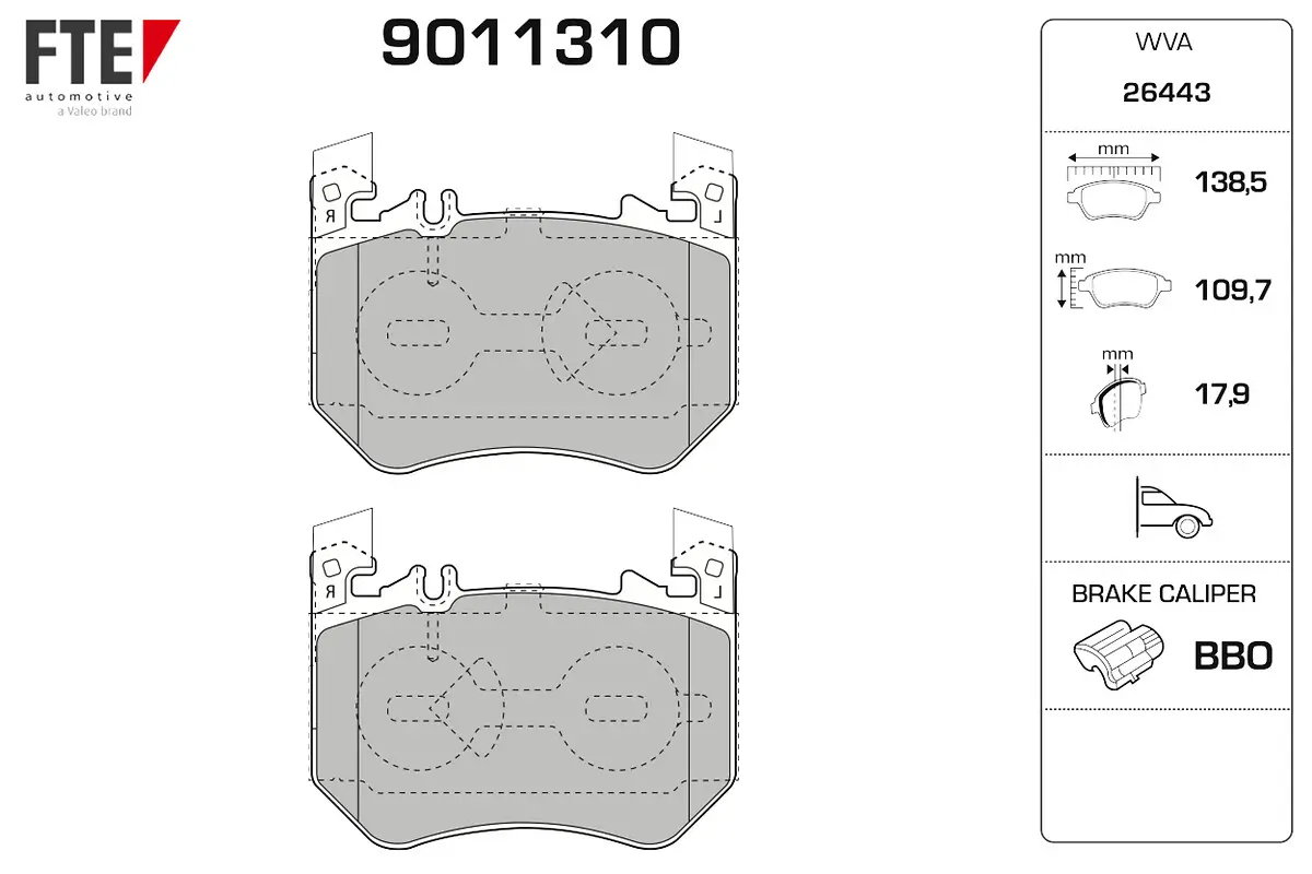 Bremsbelagsatz, Scheibenbremse Vorderachse FTE 9011310