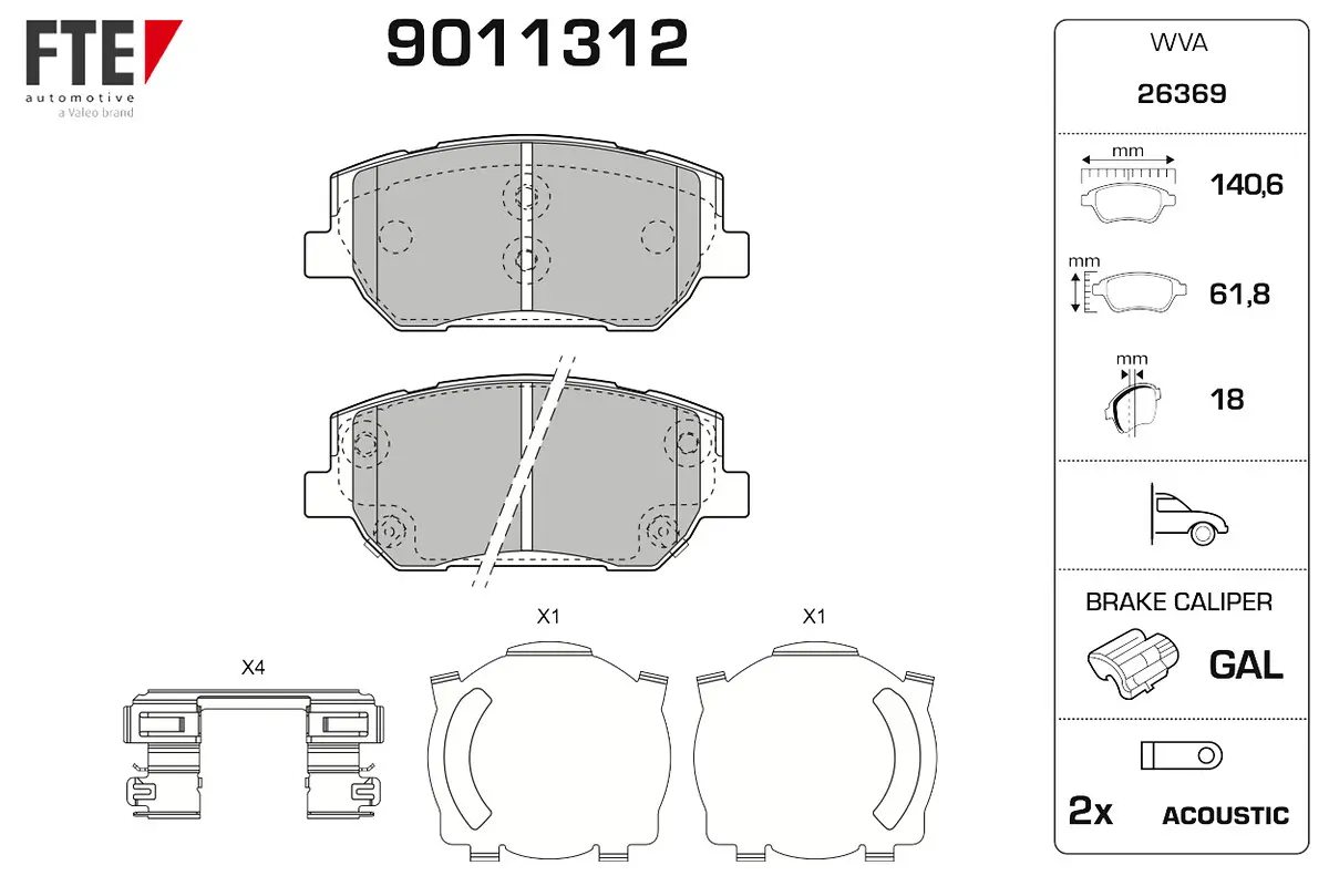 Bremsbelagsatz, Scheibenbremse Vorderachse FTE 9011312