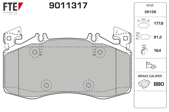 Bremsbelagsatz, Scheibenbremse Vorderachse FTE 9011317 Bild Bremsbelagsatz, Scheibenbremse Vorderachse FTE 9011317