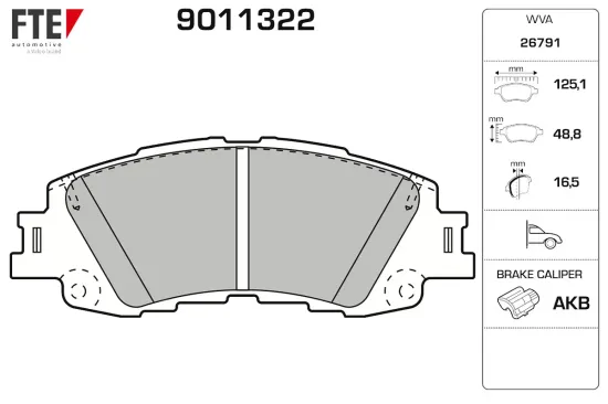 Bremsbelagsatz, Scheibenbremse Vorderachse FTE 9011322 Bild Bremsbelagsatz, Scheibenbremse Vorderachse FTE 9011322