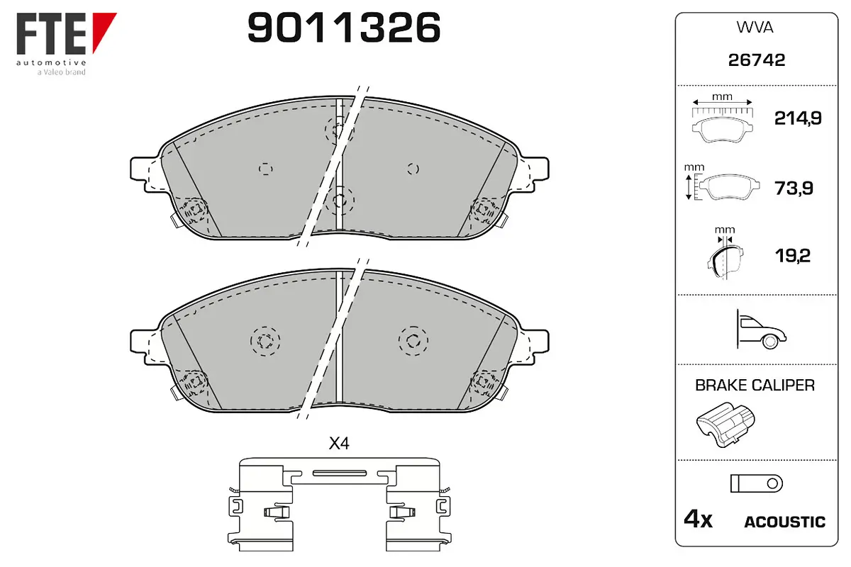 Bremsbelagsatz, Scheibenbremse Vorderachse FTE 9011326
