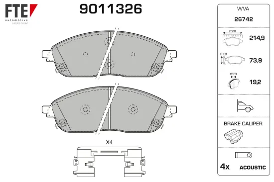 Bremsbelagsatz, Scheibenbremse Vorderachse FTE 9011326 Bild Bremsbelagsatz, Scheibenbremse Vorderachse FTE 9011326