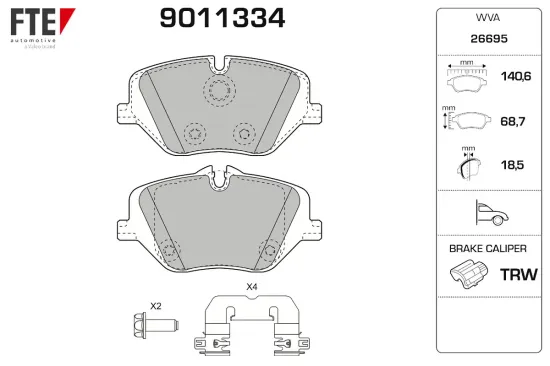 Bremsbelagsatz, Scheibenbremse Vorderachse FTE 9011334 Bild Bremsbelagsatz, Scheibenbremse Vorderachse FTE 9011334