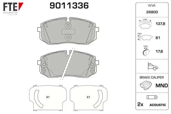 Bremsbelagsatz, Scheibenbremse Vorderachse FTE 9011336 Bild Bremsbelagsatz, Scheibenbremse Vorderachse FTE 9011336