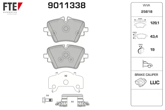 Bremsbelagsatz, Scheibenbremse Vorderachse FTE 9011338 Bild Bremsbelagsatz, Scheibenbremse Vorderachse FTE 9011338