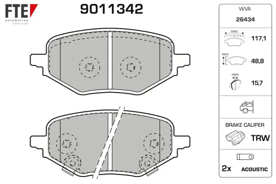 Bremsbelagsatz, Scheibenbremse Hinterachse FTE 9011342 Bild Bremsbelagsatz, Scheibenbremse Hinterachse FTE 9011342