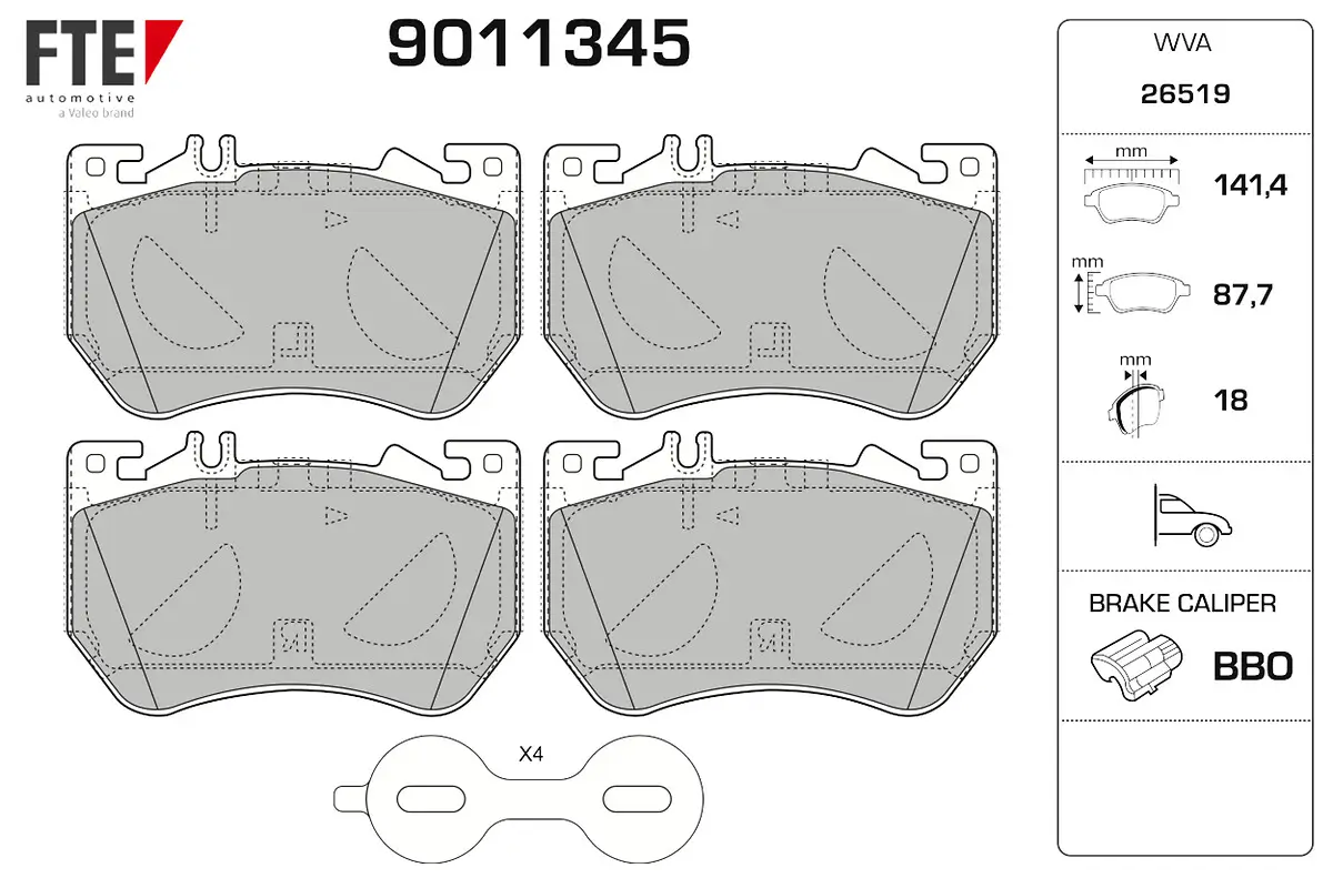 Bremsbelagsatz, Scheibenbremse Vorderachse FTE 9011345