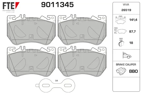 Bremsbelagsatz, Scheibenbremse Vorderachse FTE 9011345 Bild Bremsbelagsatz, Scheibenbremse Vorderachse FTE 9011345