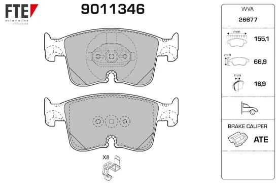 Bremsbelagsatz, Scheibenbremse Vorderachse FTE 9011346 Bild Bremsbelagsatz, Scheibenbremse Vorderachse FTE 9011346