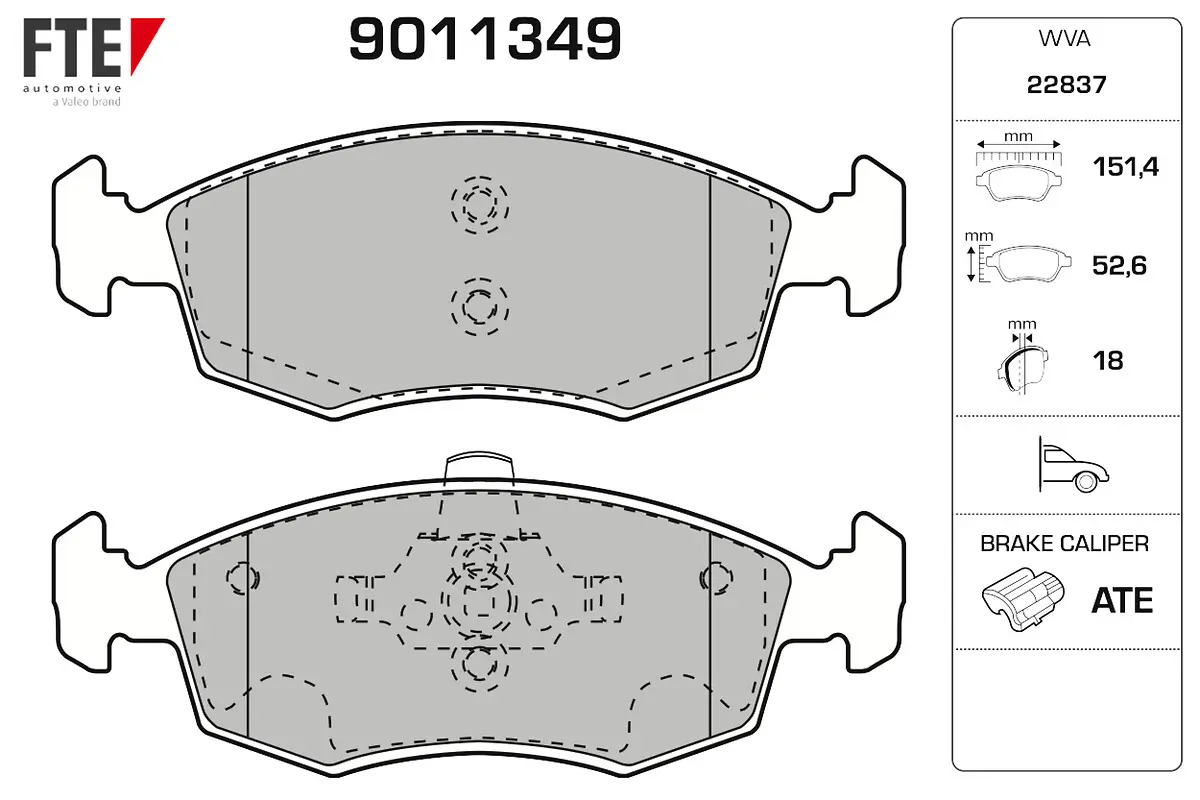 Bremsbelagsatz, Scheibenbremse Vorderachse FTE 9011349