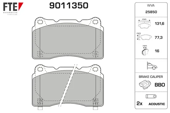 Bremsbelagsatz, Scheibenbremse Vorderachse FTE 9011350 Bild Bremsbelagsatz, Scheibenbremse Vorderachse FTE 9011350