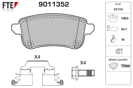 Bremsbelagsatz, Scheibenbremse Hinterachse FTE 9011352 Bild Bremsbelagsatz, Scheibenbremse Hinterachse FTE 9011352