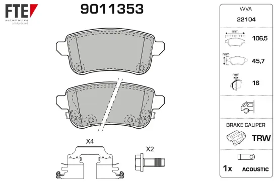 Bremsbelagsatz, Scheibenbremse Hinterachse FTE 9011353 Bild Bremsbelagsatz, Scheibenbremse Hinterachse FTE 9011353