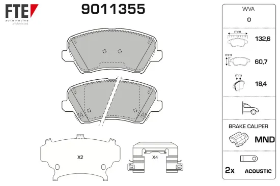 Bremsbelagsatz, Scheibenbremse Vorderachse FTE 9011355 Bild Bremsbelagsatz, Scheibenbremse Vorderachse FTE 9011355