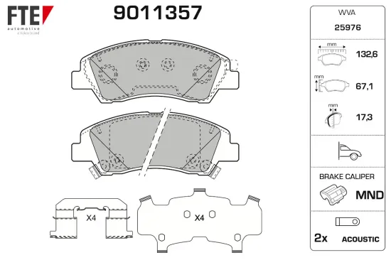 Bremsbelagsatz, Scheibenbremse Vorderachse FTE 9011357 Bild Bremsbelagsatz, Scheibenbremse Vorderachse FTE 9011357