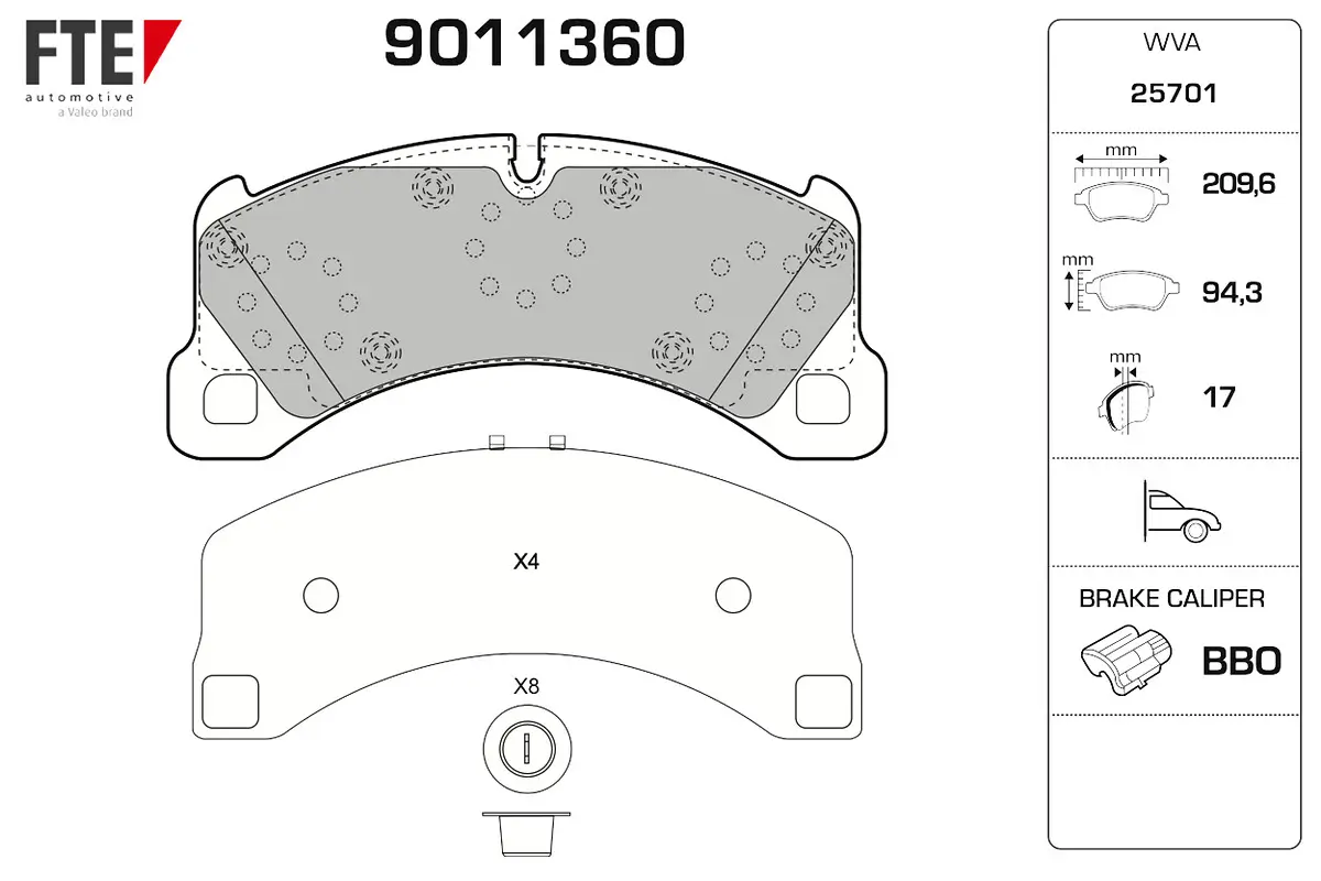 Bremsbelagsatz, Scheibenbremse Vorderachse FTE 9011360