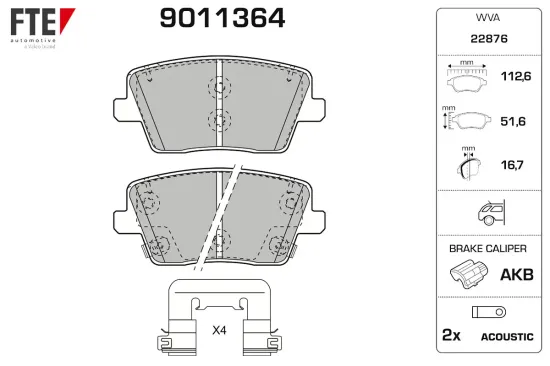 Bremsbelagsatz, Scheibenbremse Hinterachse FTE 9011364 Bild Bremsbelagsatz, Scheibenbremse Hinterachse FTE 9011364