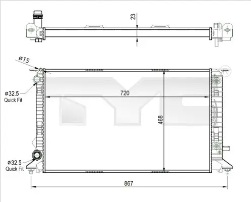 Kühler, Motorkühlung TYC 702-0037-R