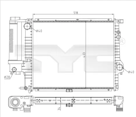 Kühler, Motorkühlung TYC 703-0010-R Bild Kühler, Motorkühlung TYC 703-0010-R