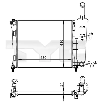 Kühler, Motorkühlung TYC 709-0022-R