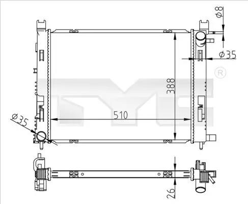 Kühler, Motorkühlung TYC 728-0062 Bild Kühler, Motorkühlung TYC 728-0062