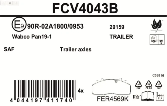 Bremsbelagsatz, Scheibenbremse FERODO FCV4043B Bild Bremsbelagsatz, Scheibenbremse FERODO FCV4043B