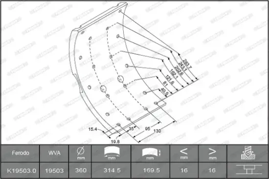 Bremsbelagsatz, Trommelbremse FERODO K19503.0-F3653 Bild Bremsbelagsatz, Trommelbremse FERODO K19503.0-F3653