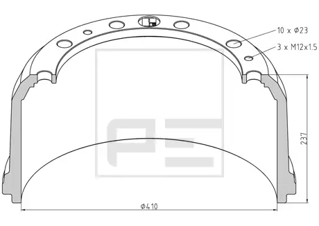 Bremstrommel Vorderachse PE Automotive 016.491-00A