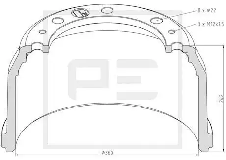 Bremstrommel Hinterachse Vorderachse PE Automotive 036.418-00A