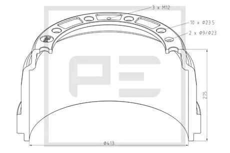 Bremstrommel Hinterachse Vorderachse PE Automotive 126.089-00A Bild Bremstrommel Hinterachse Vorderachse PE Automotive 126.089-00A