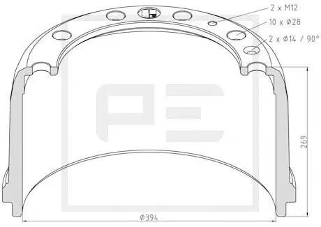 Bremstrommel Vorderachse PE Automotive 146.069-00A Bild Bremstrommel Vorderachse PE Automotive 146.069-00A