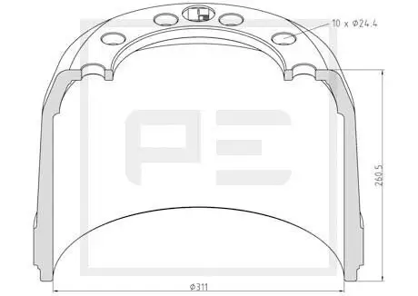 Bremstrommel Hinterachse PE Automotive 266.564-00A Bild Bremstrommel Hinterachse PE Automotive 266.564-00A