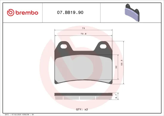 Bremsbelagsatz, Scheibenbremse BREMBO 07BB1990 Bild Bremsbelagsatz, Scheibenbremse BREMBO 07BB1990