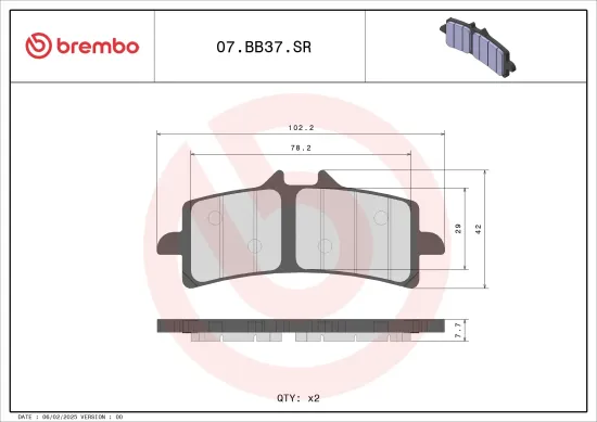 Bremsbelagsatz, Scheibenbremse BREMBO 07BB37SR Bild Bremsbelagsatz, Scheibenbremse BREMBO 07BB37SR