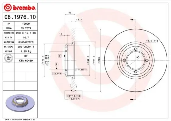 Bremsscheibe Vorderachse BREMBO 08.1976.10